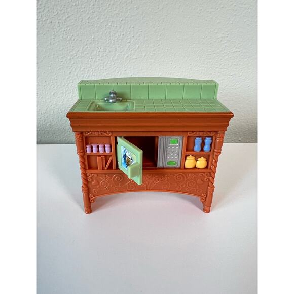 Fisher Price Loving Family Dollhouse Green Kitchen Counter Island Bar - Picture 1 of 7